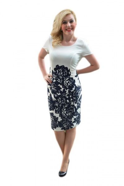 Rochie de zi, cu maneca scurta si imprimeu mare pe fond alb