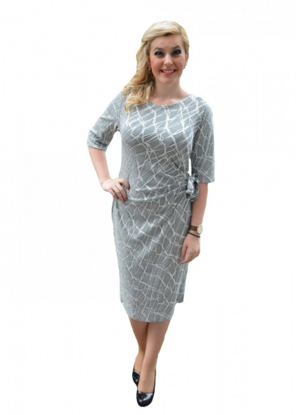 Rochie de zi simpla, cu imprimeu geometric cu alb, pe fundal gri