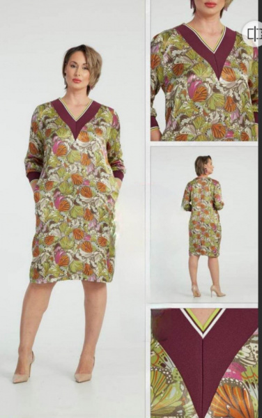 Rochie Giulia verde cu frunze caramizii