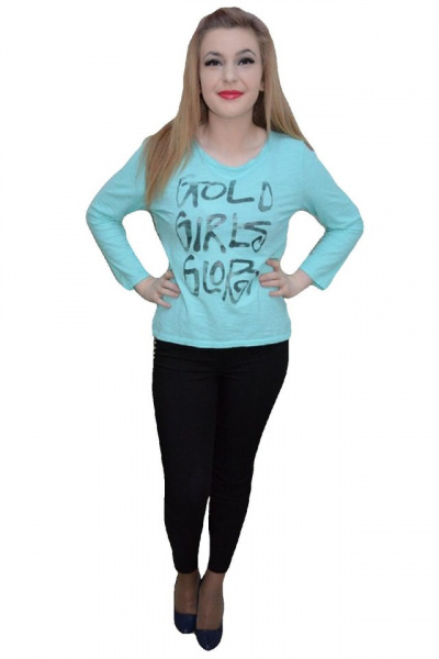 Tricou cu design grafic aplicat, turcoaz, decolteu rotund
