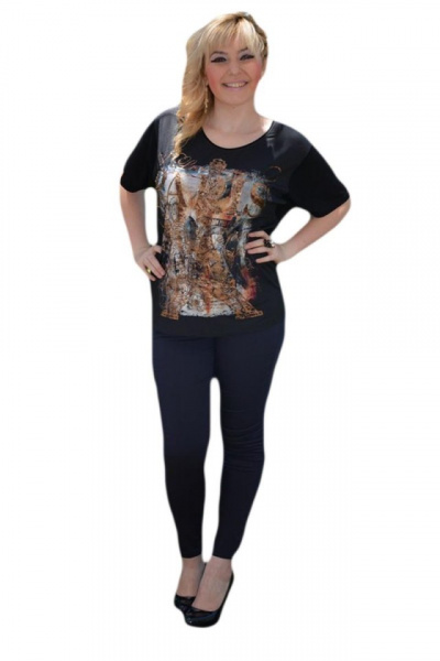 Tricou modern cu imprimeu de mari dimensiuni pe fond negru