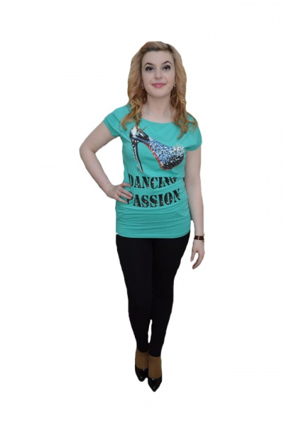 Tricou tineresc, model lung, culoare turcoaz cu design deosebit