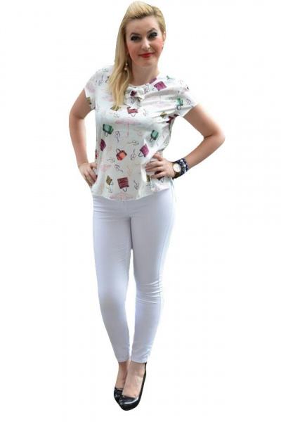 Bluza de vara cu design original, fond alb imprimeu multicolor