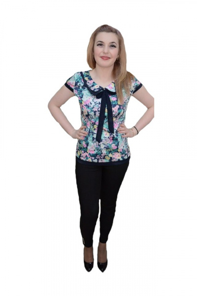 Bluza deosebita de ocazie, cu imprimeu multicolor si guler rotunjit