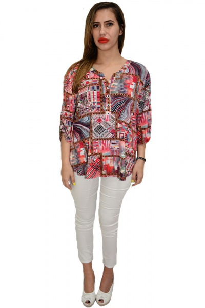 Bluza lejera de zi, model multicolor divers cu nasturi, in nuanta de rosu