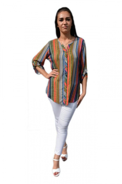 Bluza oversize cu nasturi in fata si dungi fine, multicolore