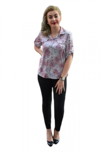 Bluza roz cu model casual, maneca scurta si guler rotunjit