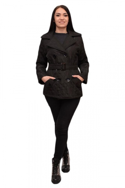 Jacheta casual, culoare neagra, cu guler dublu si model matlasat