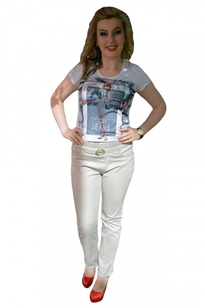 Pantalon bej cu dungi verticale in tesatura, model lung de vara