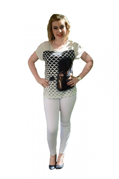 Pantalon in tendinte din material subtire, alb, buzunare aplicate