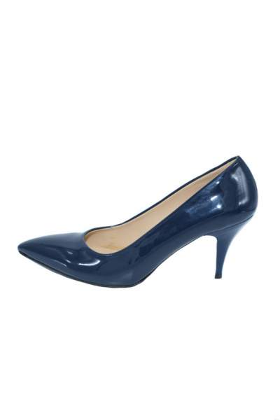 Pantof elegant, lucios, cu toc subtire inalt, de culoare bleumarin
