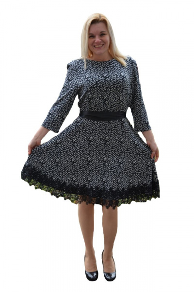 Rochie casual-elegant cu design bicolor si insertie de dantela lata