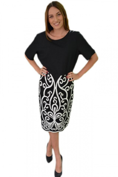 Rochie casual-eleganta, design alb pe fundal negru, masura mare