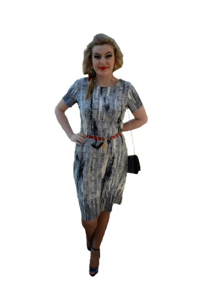 Rochie casual, material fin cu imprimeu bleumarin pe fond alb