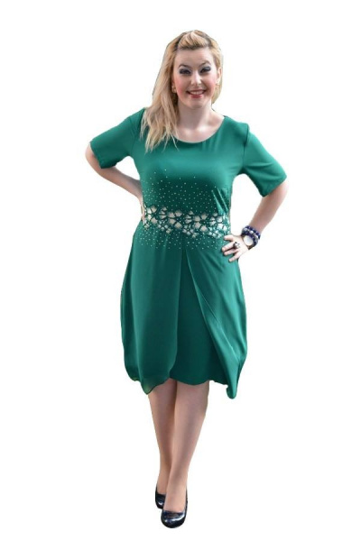 Rochie chic, verde, masura mare, voal aplicat in partea de jos