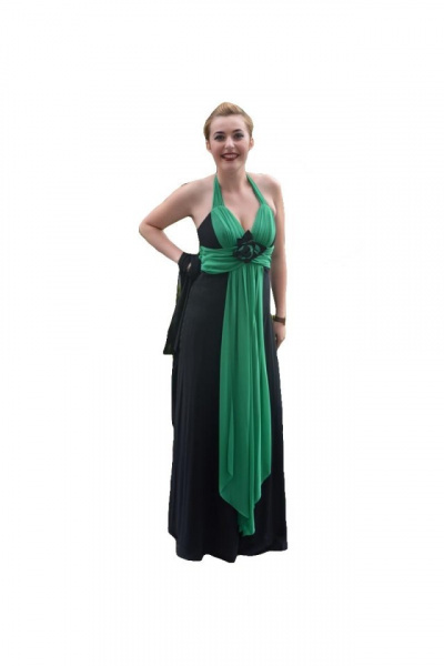 Rochie de gala aparte, lungime maxi, model negru combinat cu verde