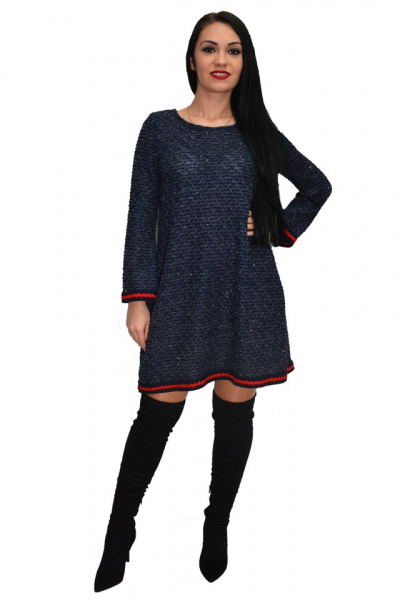 Rochie de iarna cu insertii argintii,nuanta bleumarin