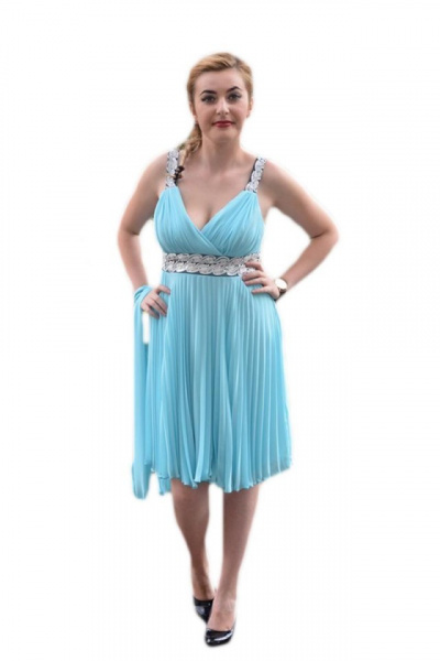 Rochie de ocazie, nuanta de albastru deschis, cu insertii de strass-uri