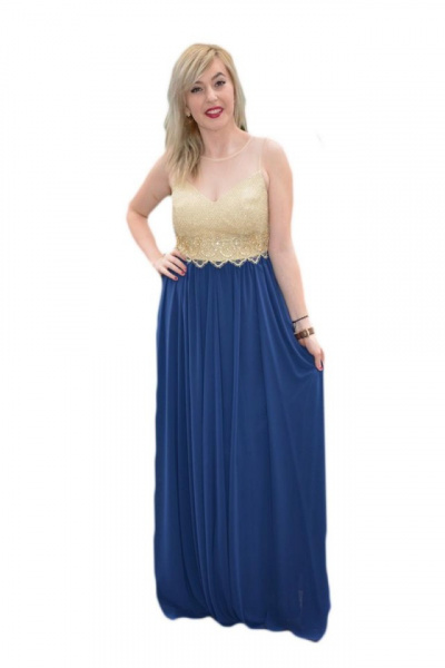 Rochie de seara lunga, aurie cu bleumarin, model superb