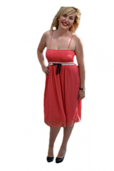 Rochie de vara corai, top elastic cu bretele reglabile si croi lejer