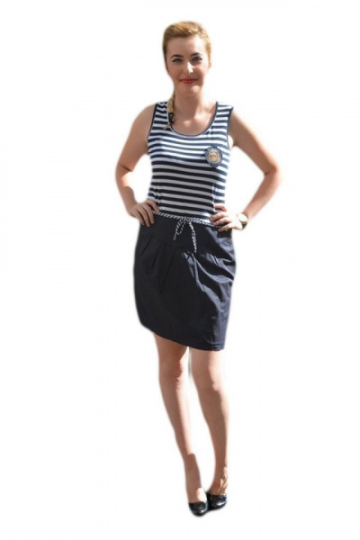 Rochie de vara cu design de dungi orizontale bleumarin-alb