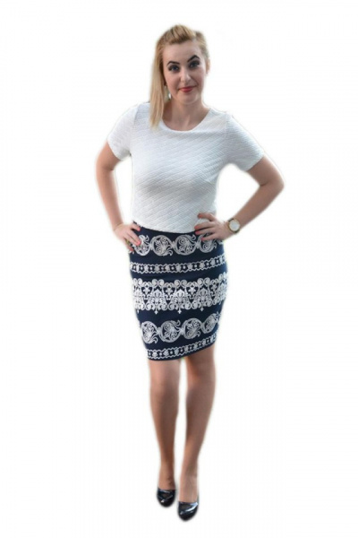 Rochie de zi, design de doua piese, in culori de bleumarin si alb