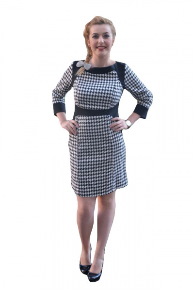 Rochie de zi, moderna, cazual, material pepit, nuanta de alb-negru