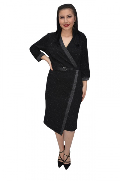 Rochie eleganta Camelia,conic ,insertii cu fir de lame,negru-argintiu
