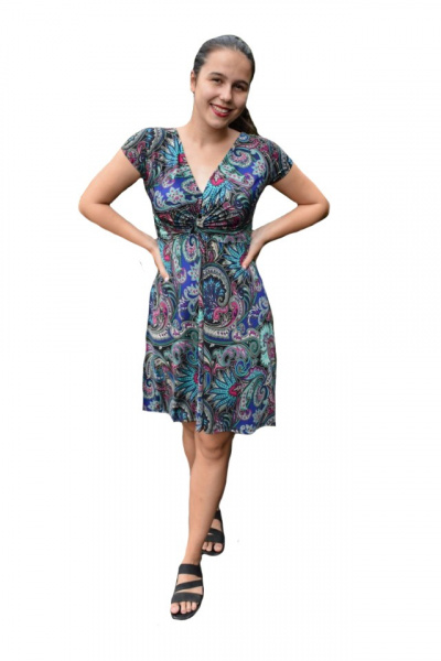 Rochie Eleonor cu imprimeu abstract ,nuanta de albastru