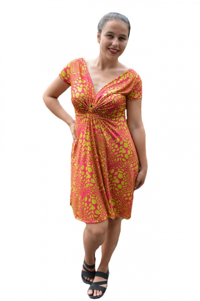 Rochie Eleonor, imprimeu molecular, nuanta de fuchsia