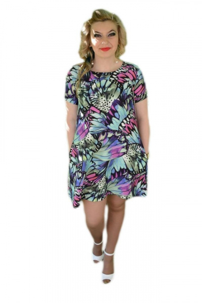 Rochie multicolora de vara, cu un croi lejer si buzunare trendy