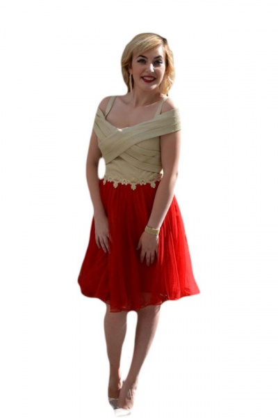 Rochie rafinata din tul rosu si material lucios auriu, model scurt