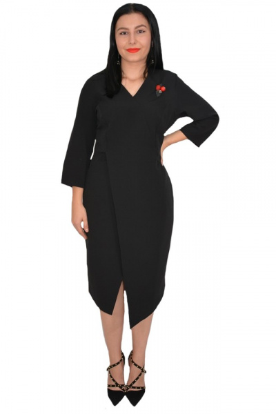 Rochie rafinata Mila cu crepeu in fata,model asimetric,nuanta negru