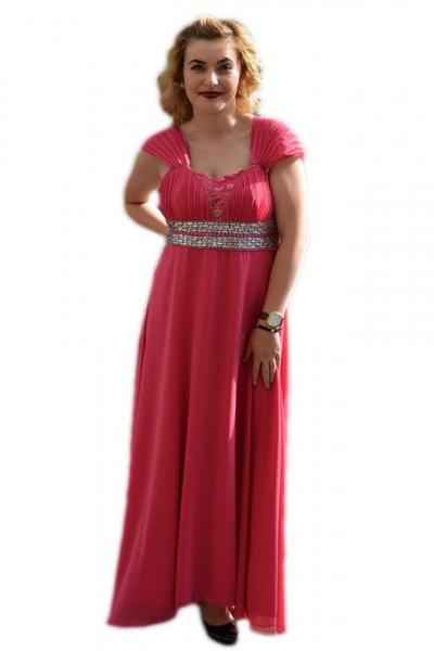 Rochie superba de seara, cu insertii de broderie si strass-uri, pe roz