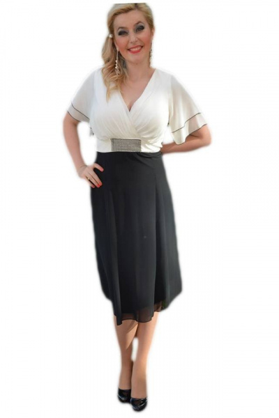 Rochie trendy de ocazie in combinatie de negru-alb, din voal fin