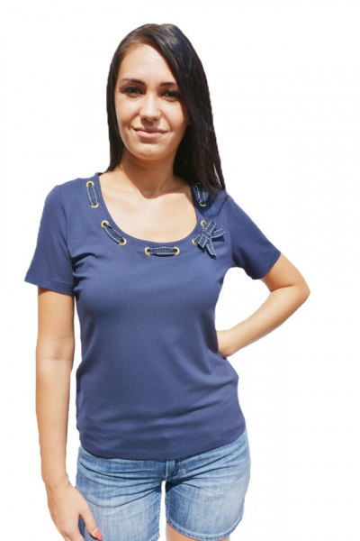 Tricouri casual, croi drept pe corp, albastre, bleumarin