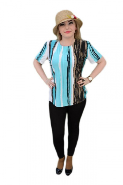 Bluza cu maneca scurta, nuante alb-albastru-negru