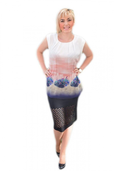 Bluza rafinata de zi cu croi drept, fara maneci, design multicolor