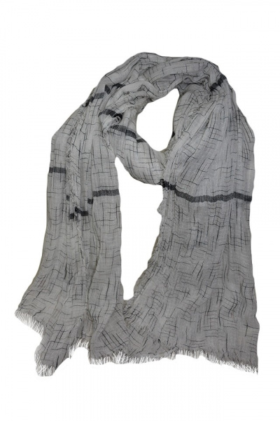 Esarfa alba cu design de dungi asimetrice de culoare negru-bej