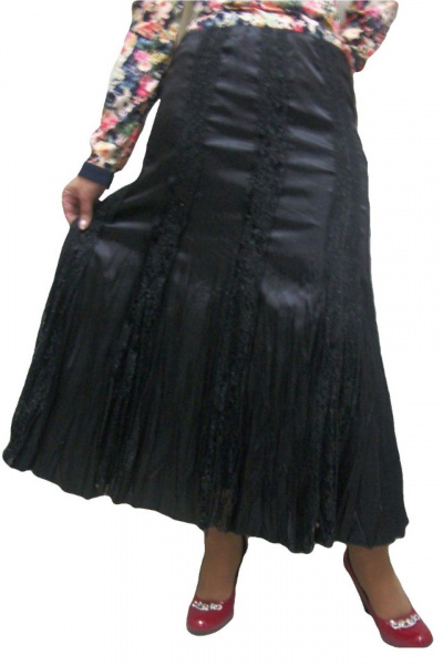 Fusta eleganta, culoare neagra, model lung cu insertii de dantela