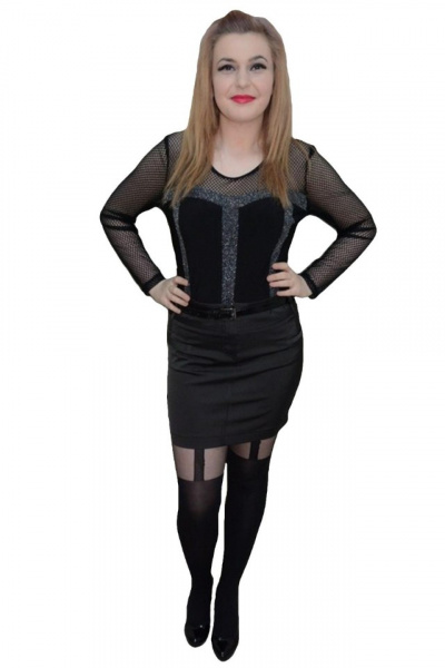 Fusta neagra din material cu aspect satinat cu design de dungi
