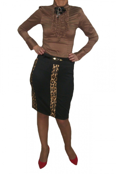 Fusta sofisticata, scurta, aplicatii animal-print, de culoare neagra