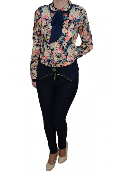 Pantalon usor elastic, nuanta de bleumarin, talie inalta, fermoar