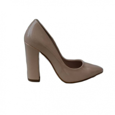 Pantof casual tip stiletto cu toc gros, inalt, de culoare bej simplu