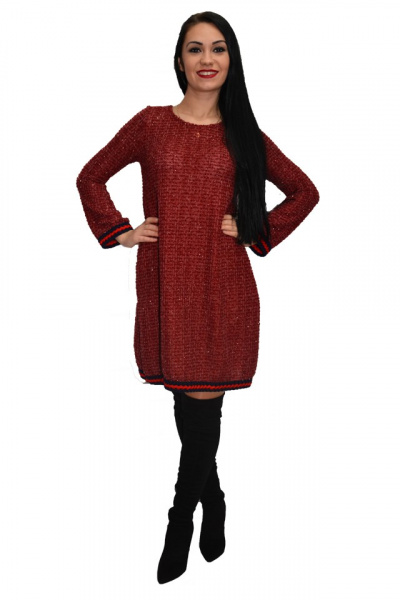 Rochie de iarna cu insertii argintii,nuanta marsala