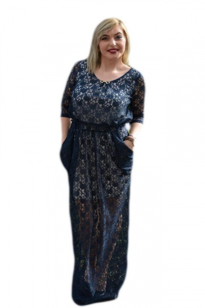 Rochie de ocazie lunga, cu captuseala scurta si dantela bleumarin