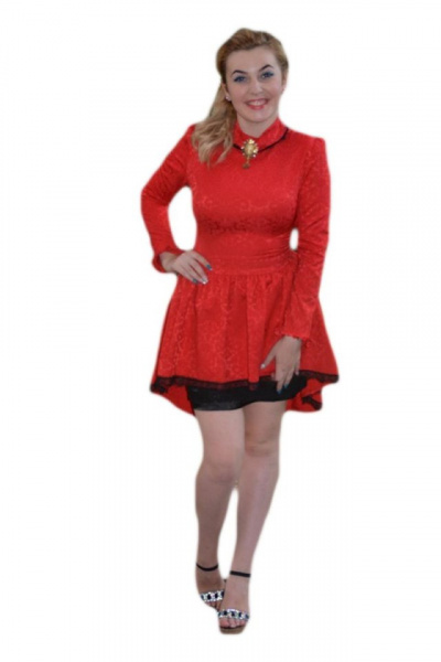 Rochie de ocazie, rosie cu inserti de dantela neagra