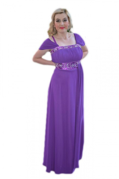 Rochie de seara deosebita, cu insertii de strass-uri, culoare mov