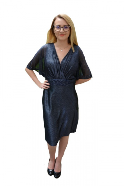 Rochie de seara Ynez cu aplicatii de margele,nuanat de bleumarin