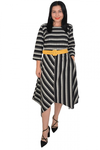 Rochie eleganta Zoey .model cu dungi pepit si croi asimetric,nuanta de negru
